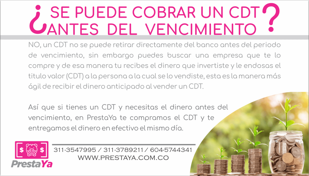 puedo cobrar un CDT antes de la fecha de vencimiento